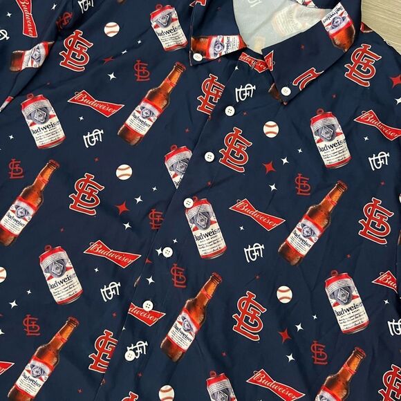 St. Louis Cardinals Budweiser Beer button up men’s shirt size XL - Picture 2 of 4